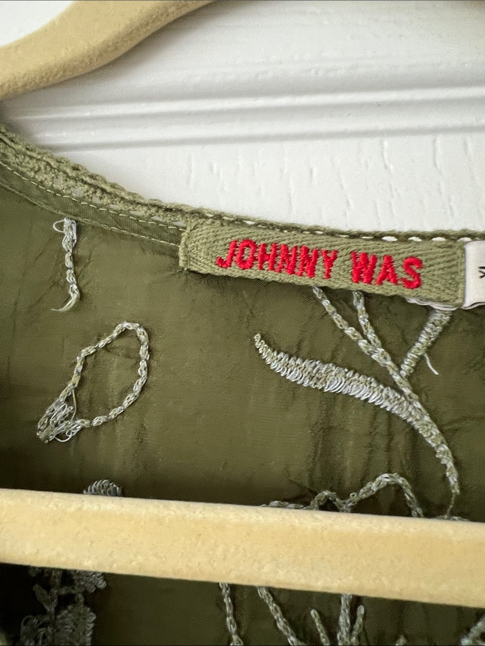 NWOT Johnny Was Olive Green Embroidered Floral Button-Front Blouse size XL - Picture 7 of 12